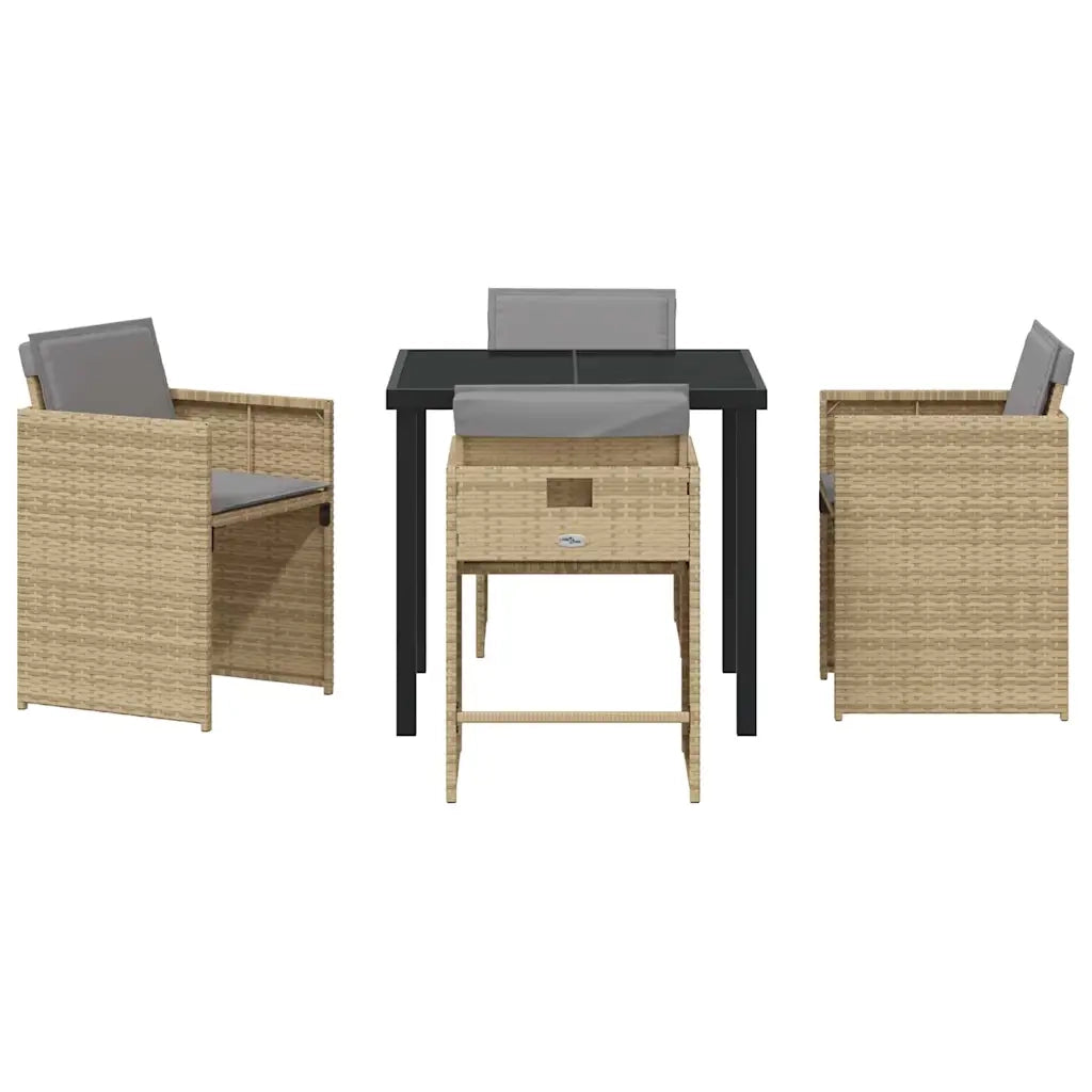Set da Pranzo per Giardino con cuscino 5 pcs Beige polyrattan 3379996