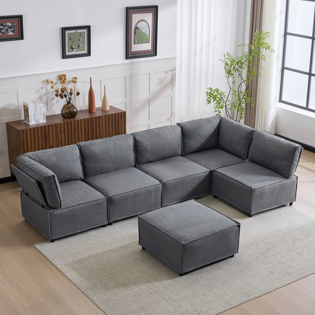 Divano modulare angolare - componibile con funzione letto - in tessuto - grigio scuro