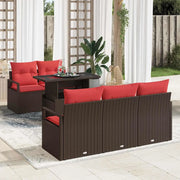 Set Divano da Giardino 6 pcs Marrone e Rosso polyrattan