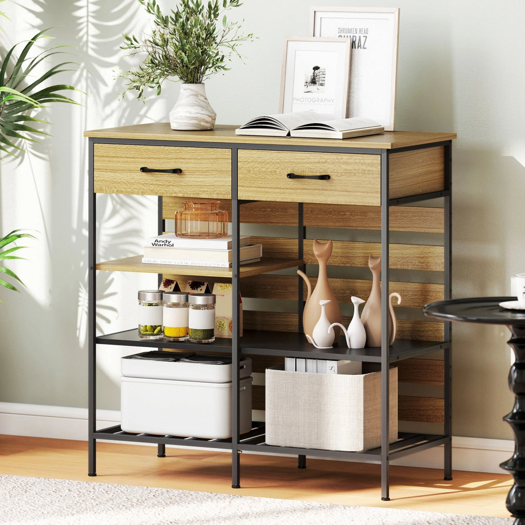 Credenza ¨C zephmum ¨C legno naturale e nero, 90x40x91 cm