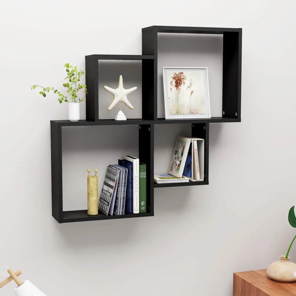 Mensola da Parete a Cubo Nera 80x15x78,5 cm Legno Multistrato 807260