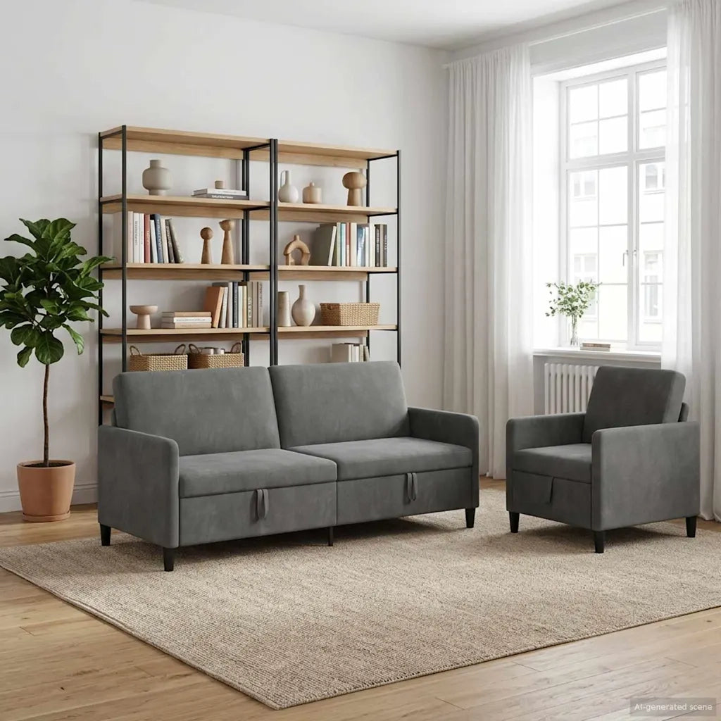 Set di Divani con Storage 2 pz Grigio Scuro Poliestere 3429247