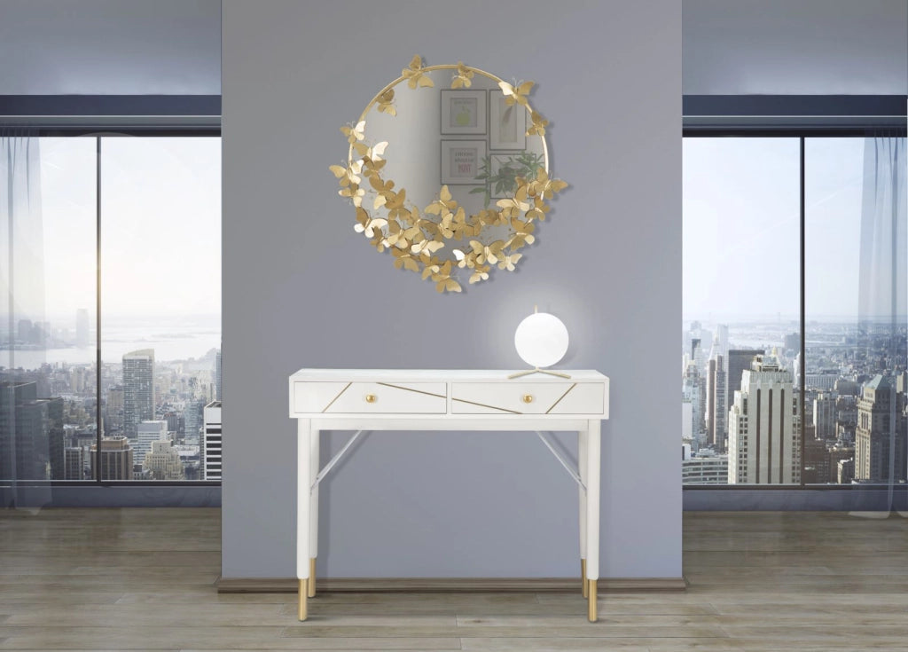 Lampada da Tavolo Glamy Low 25x25x27 cm in Ferro e Vetro Bianco e Oro