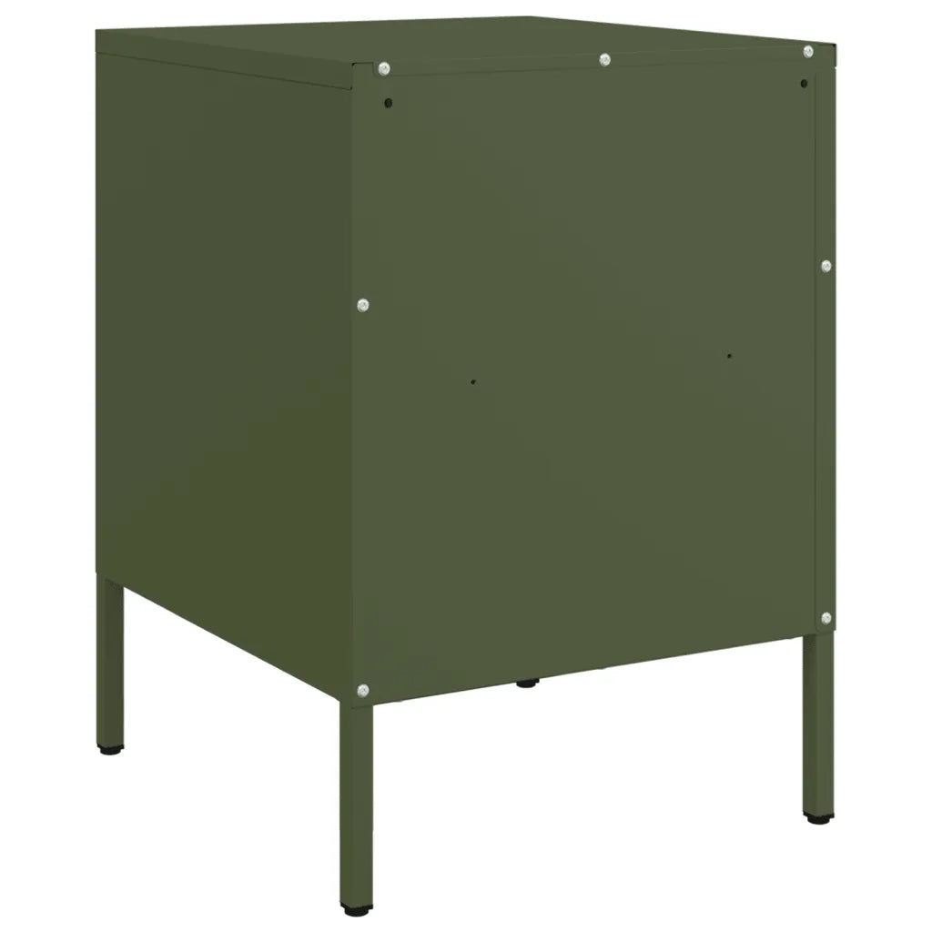 Set di 2 Comodini | Armadio da Notte | Mobiletto da notte Verde Oliva 36x39x50,5 cm in Acciaio