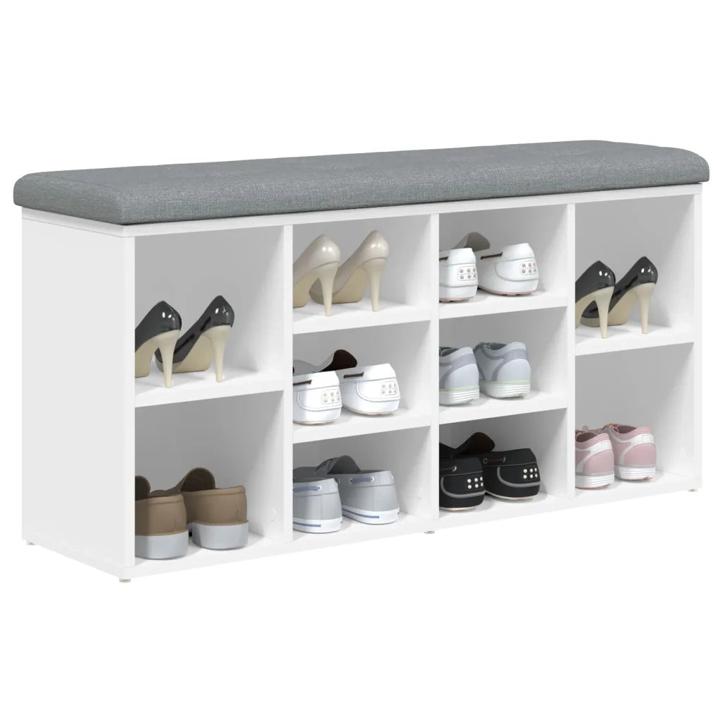 Panca Scarpiera | Mobile per scarpe Bianca 102x32x50 cm in Legno Massello di Argilla