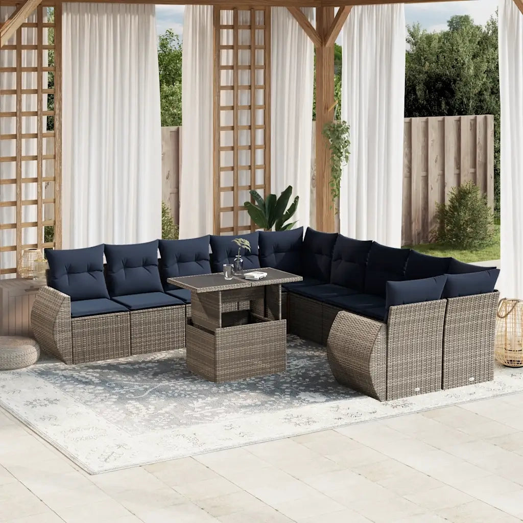Set Divani da Giardino 11 pz con Cuscini Grigio in Polyrattan 3268801