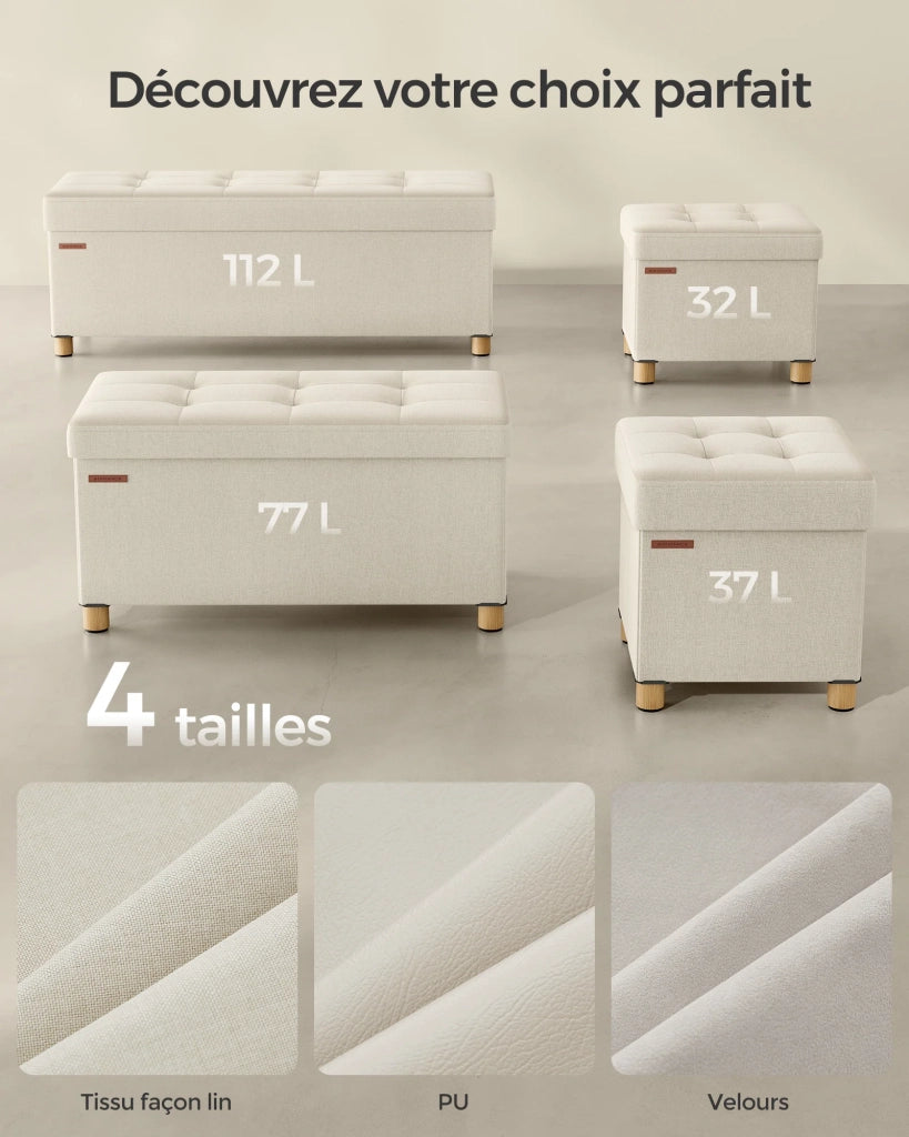 Pouf/sgabello contenitore con poggiapiedi panca pieghevole con contenitore 38 x 38 x 40 cm per soggiorno/camera da letto beige 12_0007289
