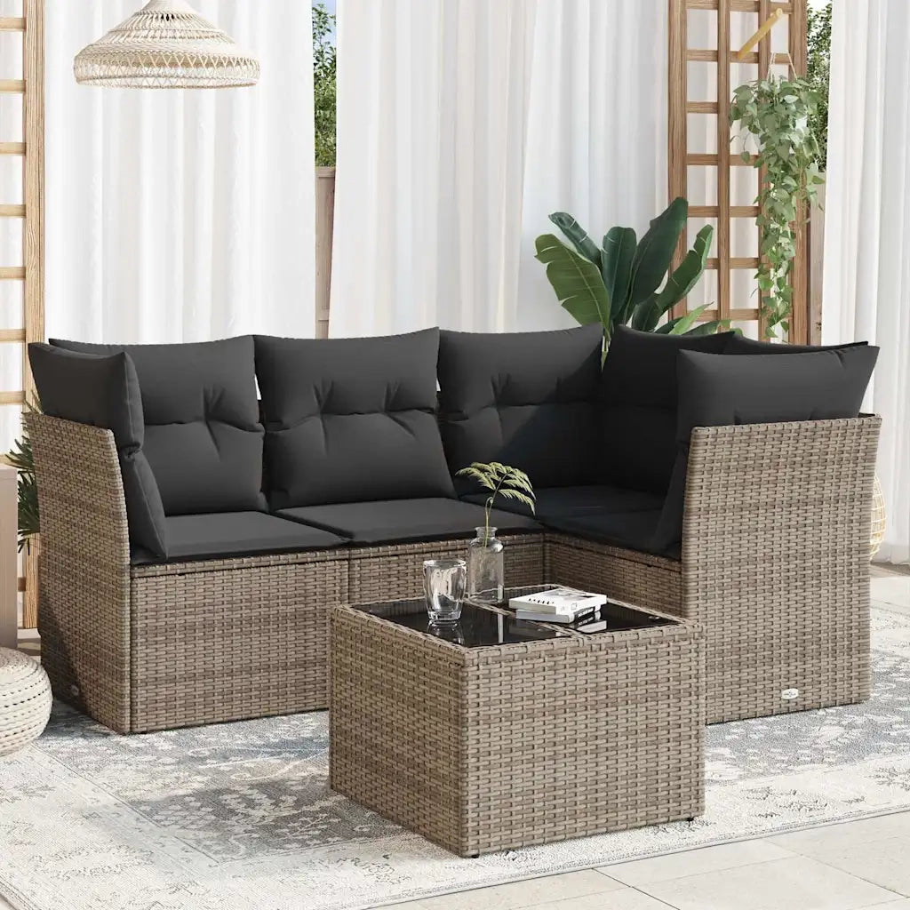 Set Divano da Giardino 5 pz | Set Salotto da Giardino con Cuscini Grigio in Polyrattan