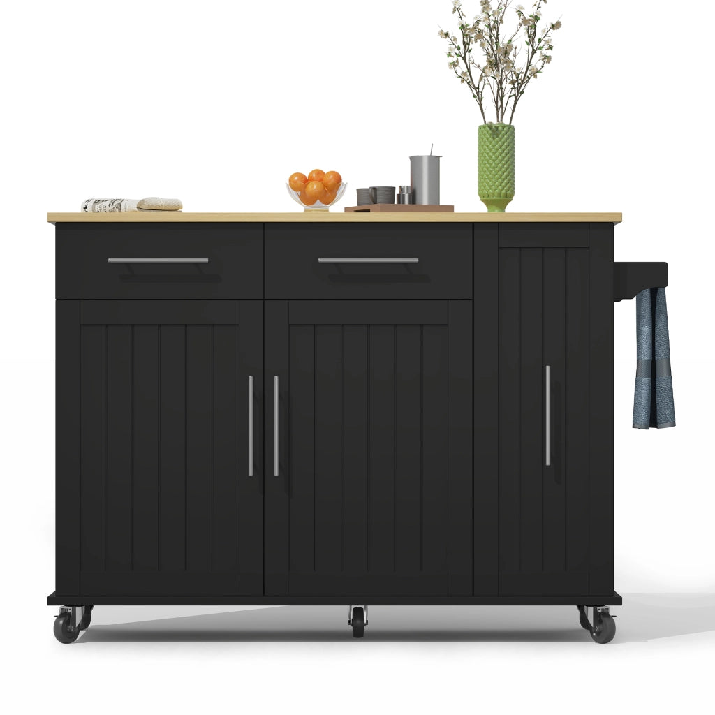 Isola da cucina mobile con piano pieghevole, organizer estraibile a 3 livelli, 2 cassetti e ruote