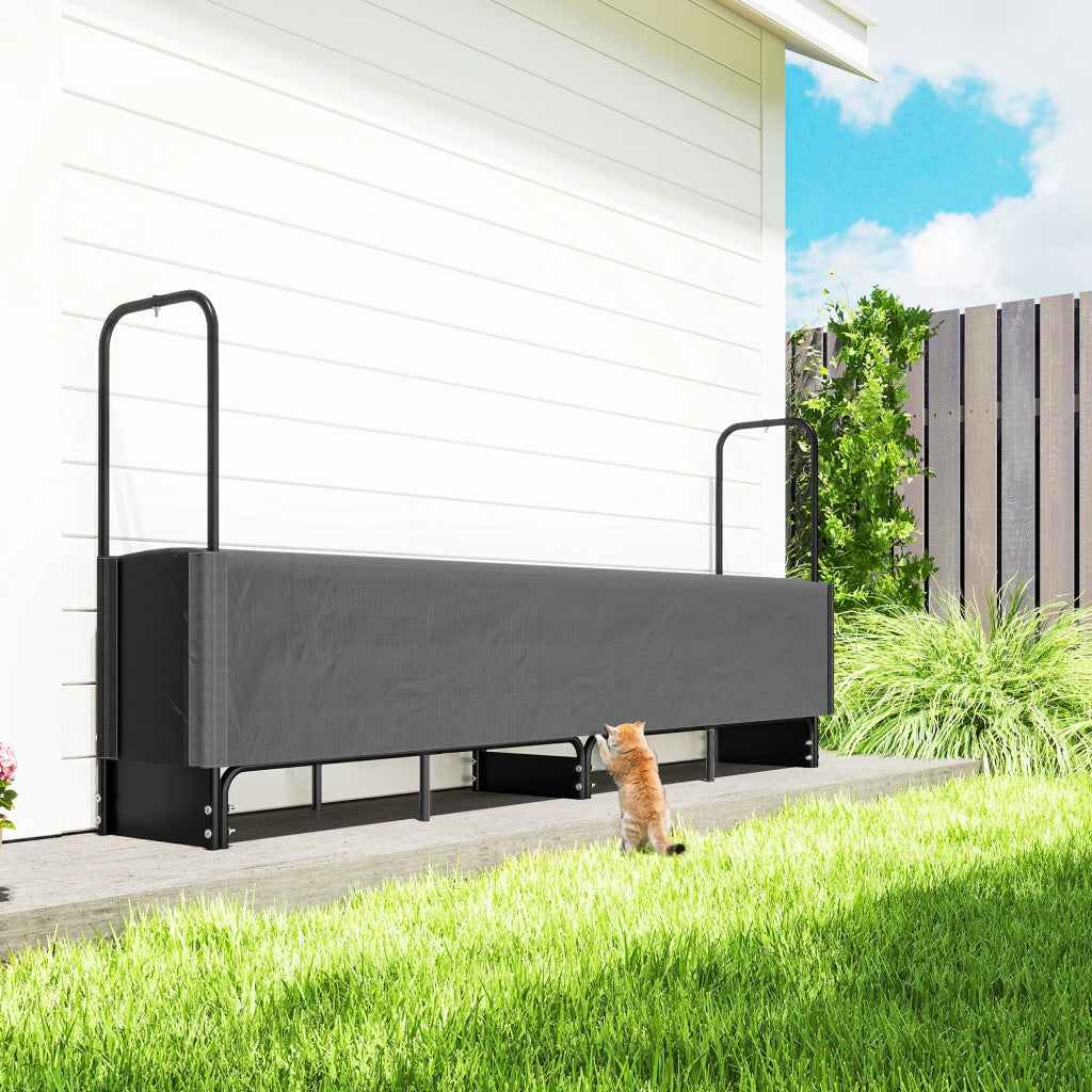 Portabusta legna da giardino esterno ¨C Xylo ¨C copertura impermeabile Oxford 600D 260x38x118 cm nero