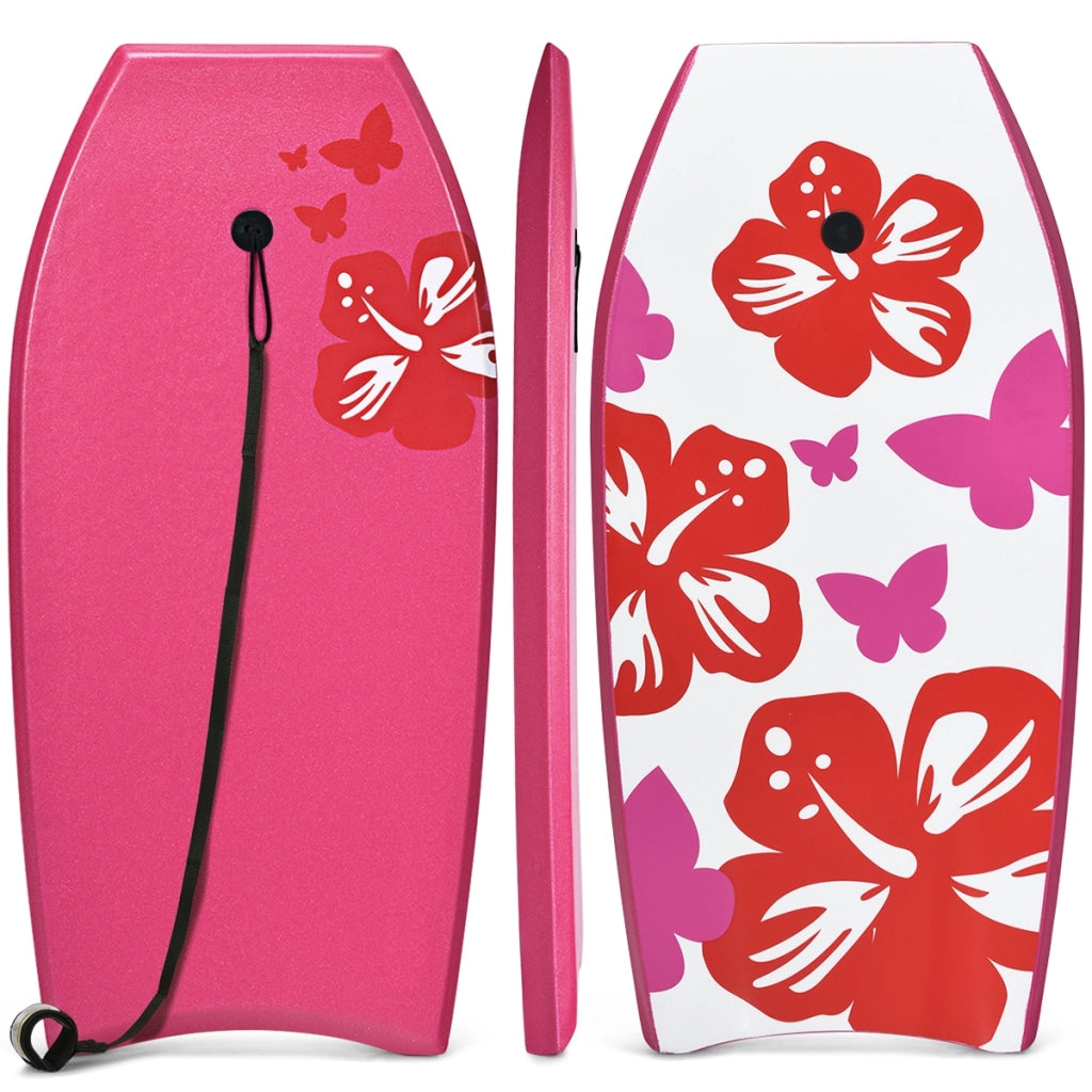 Bodyboard con centro in EPS superficie in XPE e base in HDPE, bodyboard 105 x 51 cm leggero con cordino per polso, Rosa