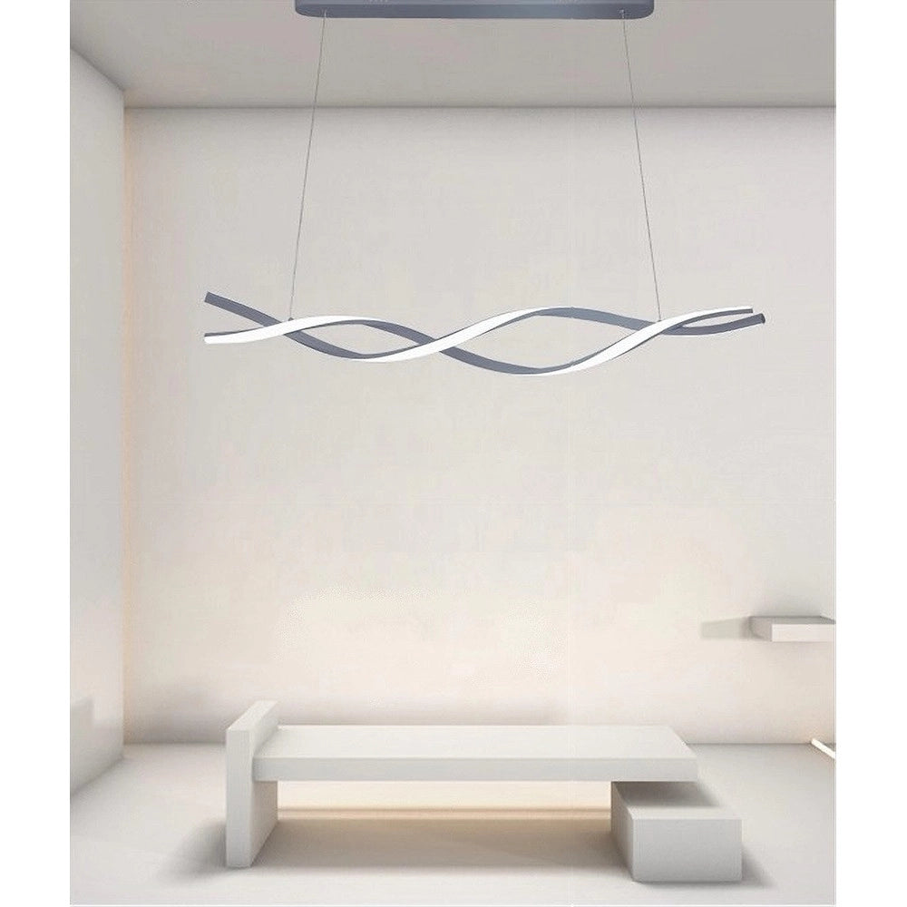 Trade Shop - Lampadario Led Sospensione 48w Argento Spirale Ondulato Vortice Intrecciato Luce 4000k 32521 -