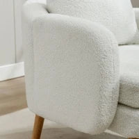 Poltrona da Salotto in Velluto Teddy Moderna e Semplice con Cuscino, Seduta Extra Spessa, Struttura in Legno Massello, 71x72x71cm, Bianco