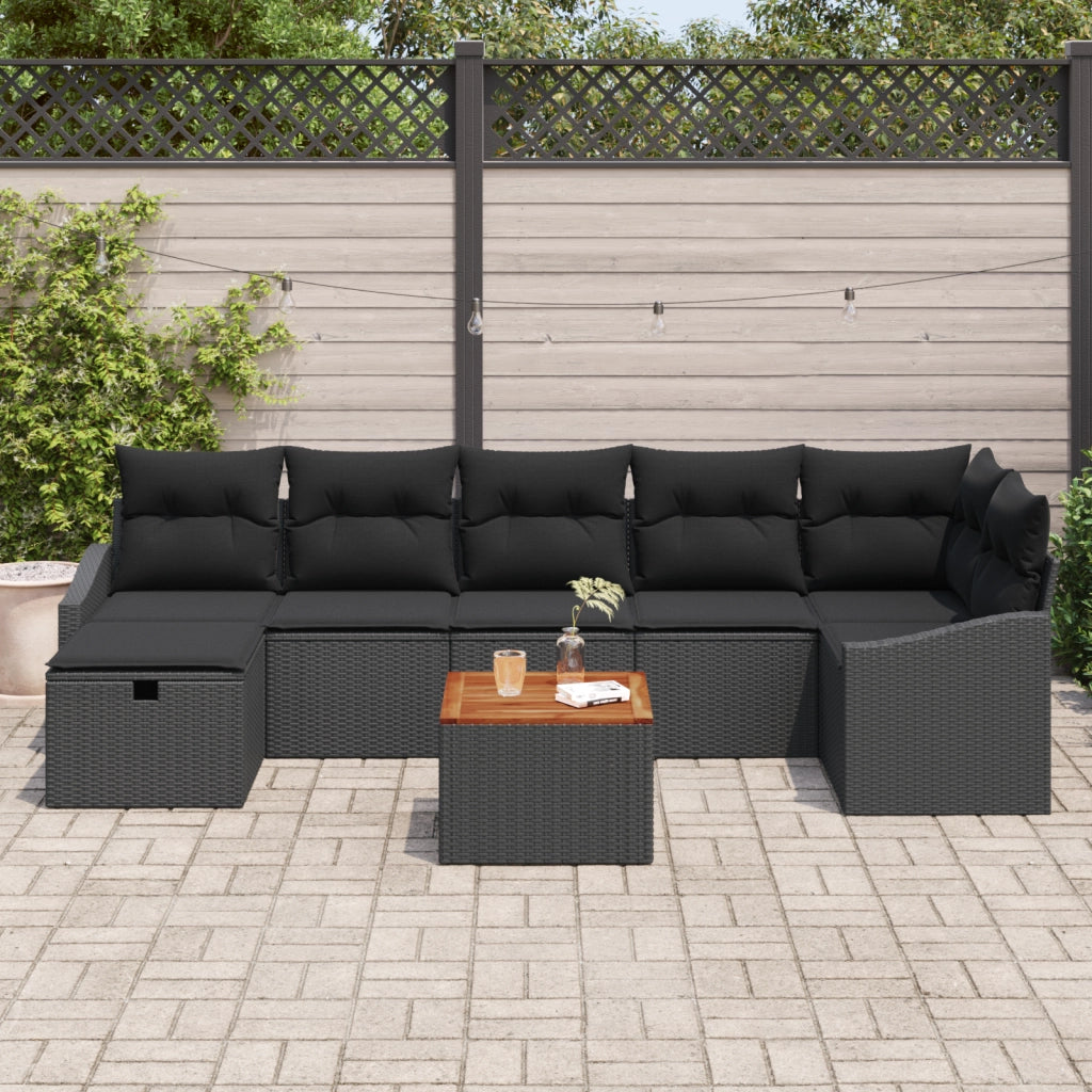 Set di Divani da Giardino 8 Pezzi con Cuscini Nero Polyrattan