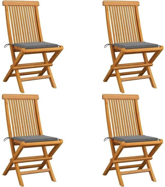 Set da giardino 4 posti con cuscini grigi in legno di teak massello