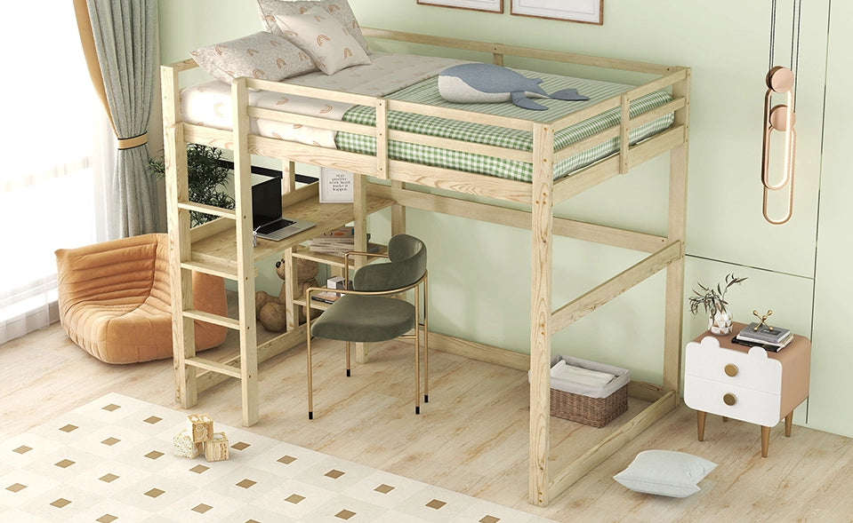 Letto a soppalco 140x200 cm con scrivania e 4 ripiani