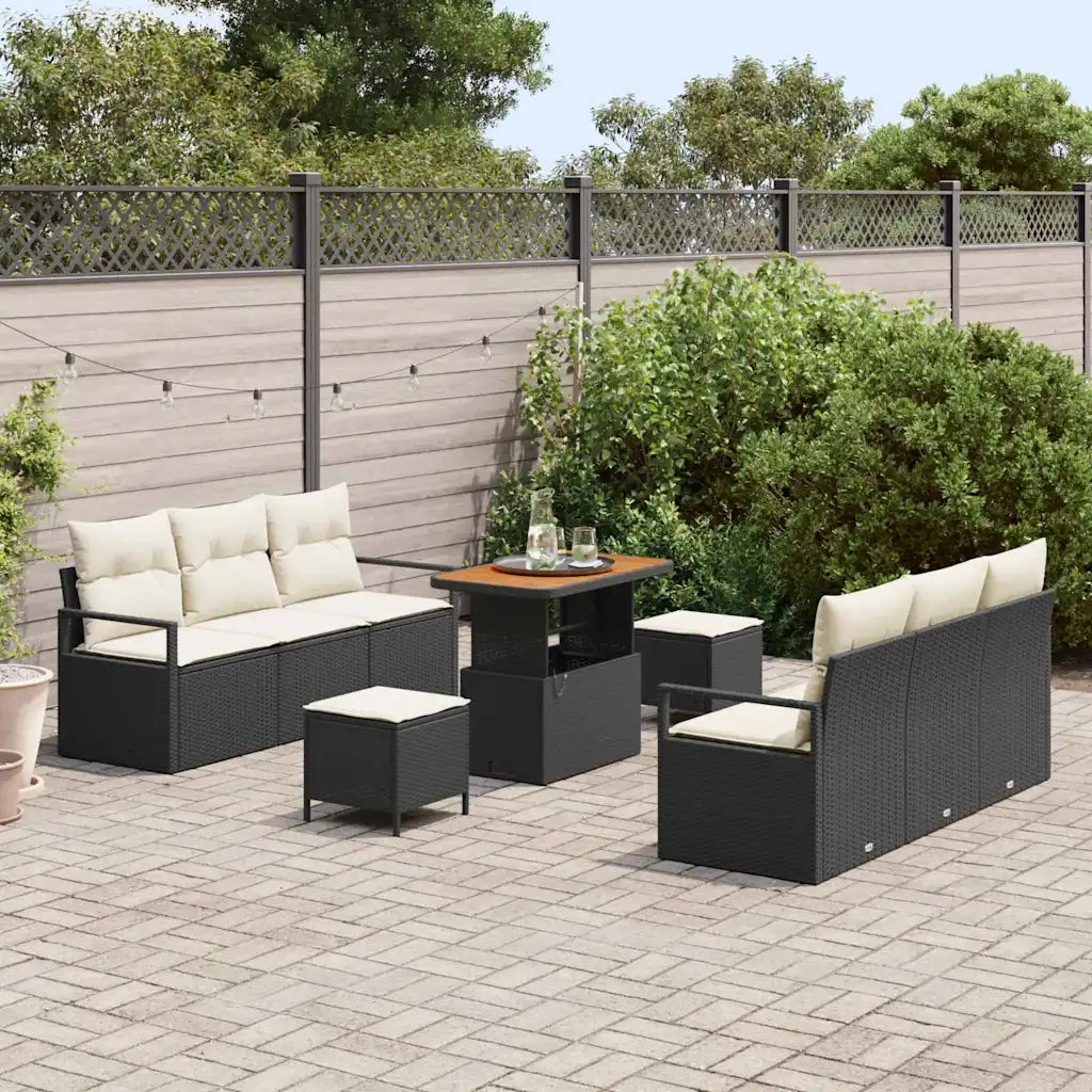 Set Divano da Giardino con archiviazione 9 pcs Nero Poly Rattan