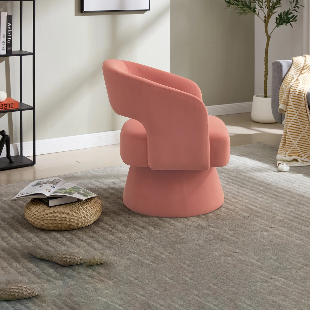 Poltrona girevole moderna in ciniglia rosa con base stabile e seduta imbottita