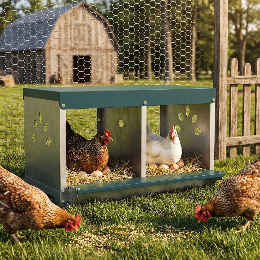Pollaiolo per Galline in Acciaio Galvanizzato ¨C zephmum ¨C Verde e Argento 2 Posti