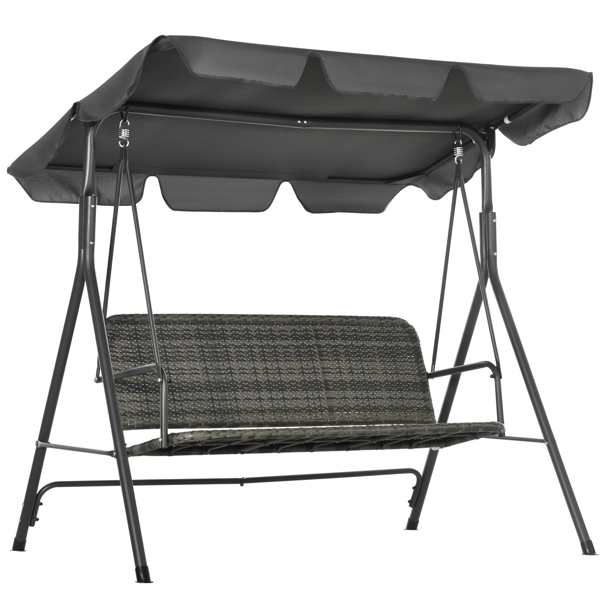 Dondolo da Giardino 3 Posti 167x112x153 cm con Tettuccio Regolabile in Rattan PE Grigio Scuro