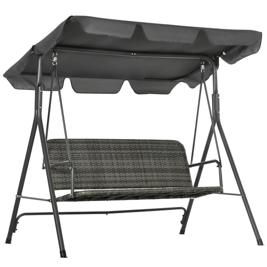 Dondolo da Giardino 3 Posti 167x112x153 cm con Tettuccio Regolabile in Rattan PE Grigio Scuro