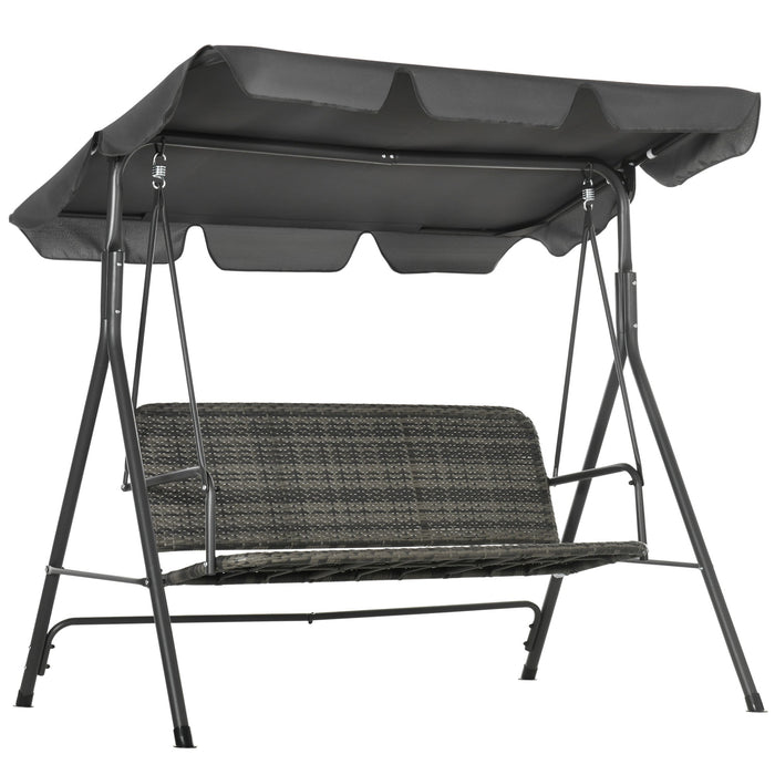 Dondolo da Giardino 3 Posti 167x112x153 cm con Tettuccio Regolabile in Rattan PE Grigio Scuro