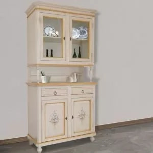 Cristalliera arte povera 2 porte avorio patinato con decori l.104 p.43 h.208 - Mobili 2G