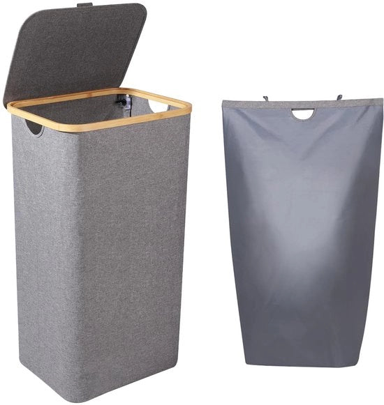 Wastino 100L con coperchio, contenitore per bucato pieghevole 100L grigio con contenitore per bucato rimovibile - contenitore per bucato pieghevole per abiti, coperte, lenzuola, giocattoli