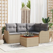 Set Divano da Giardino con cuscino 5 pcs Beige polyrattan