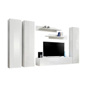 Mobile TV FLY C1 design, colore bianco lucido. Mobile sospeso moderno e alla moda per il tuo soggiorno.