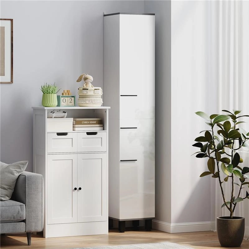 MOBILE COLONNA BAGNO CON 2 ARMADIETTI CON RIPIANI REGOLABILI E CASSETTO 34X32X190 CM BIANCO