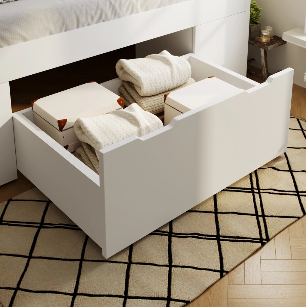 Letto matrimoniale bianco 140 × 200 cm con comodini mobili, LED e ricarica