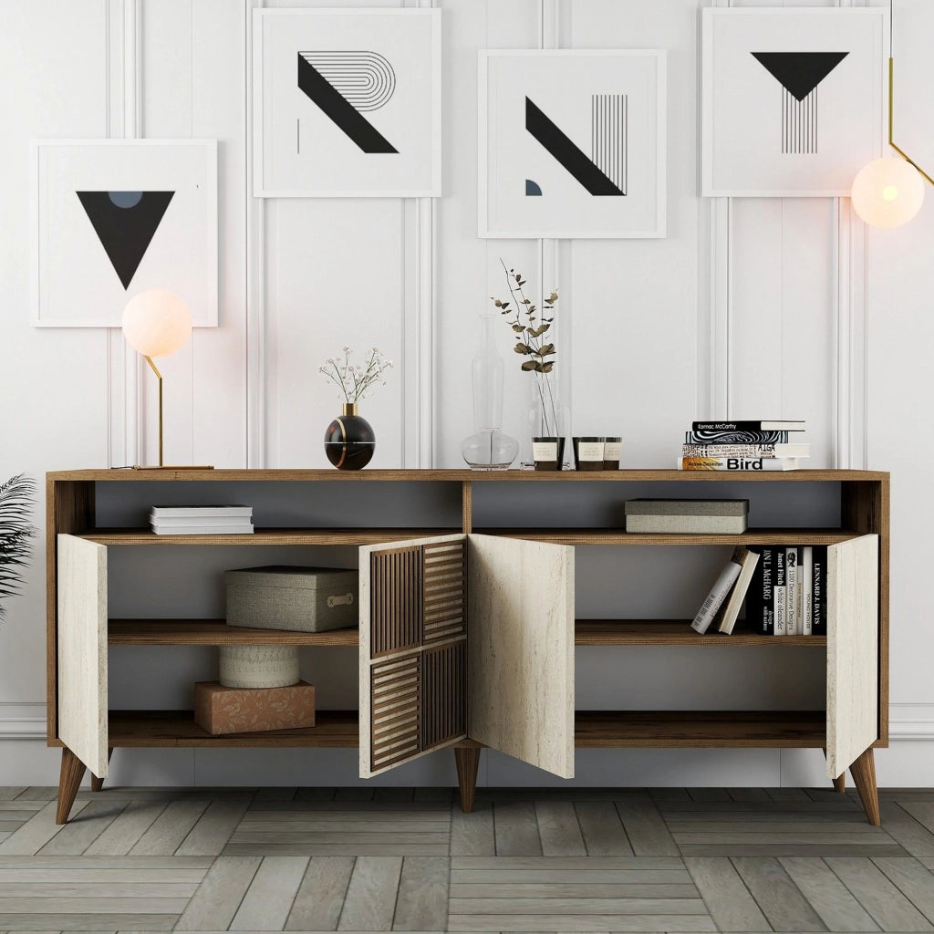 Madia Roattos, Credenza 2 Ripiani, 180x35x78h cm Beige Marmo