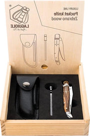 Etui in pelle di zebro e smerigliatrice in legno - con scatola di regalo in legno
