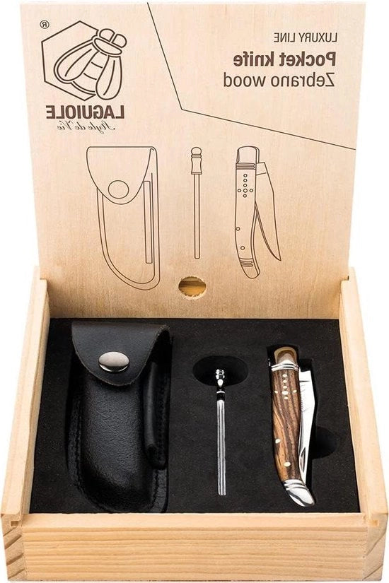 Etui in pelle di zebro e smerigliatrice in legno - con scatola di regalo in legno