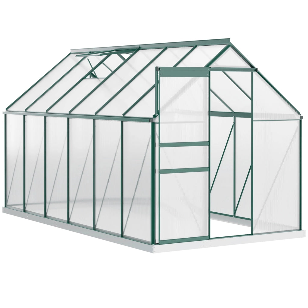 EasyComfort Serra da Giardino in Policarbonato 190x375x199cm, con Finestra Apribile e Porta Scorrevole, Struttura in Alluminio, Verde