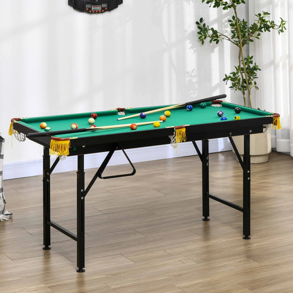 Tavolo da Biliardo ad Altezza Regolabile con Accessori, in MDF e Acciaio, 140x63x55-75 cm, Verde