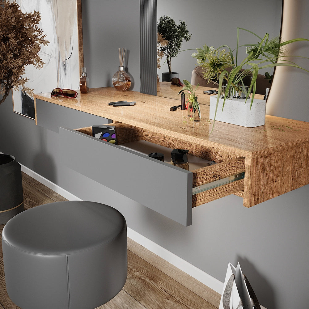 Vicco Tavolo da toilette Grigio 120 cm con illuminazione e sgabello