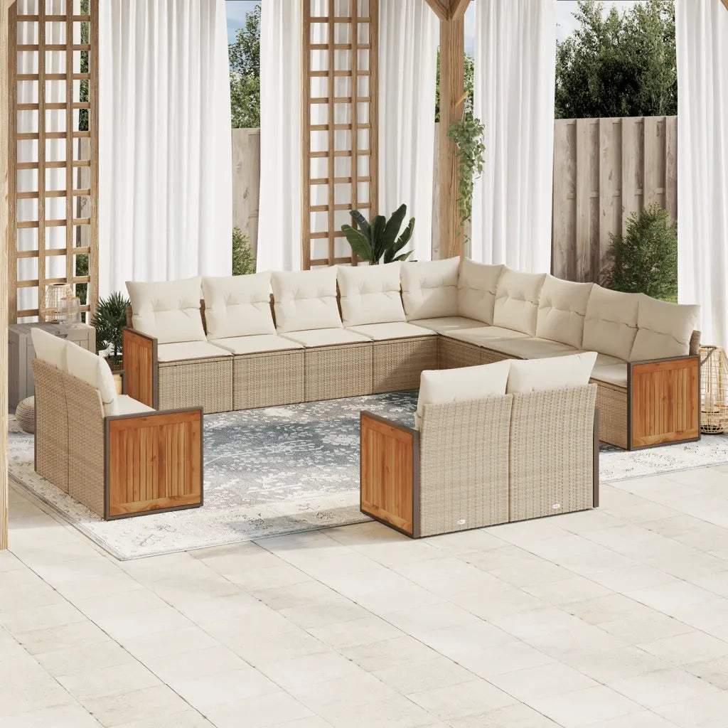 Set Divano da Giardino 13 pz con Cuscini Beige in Polyrattan 3260609