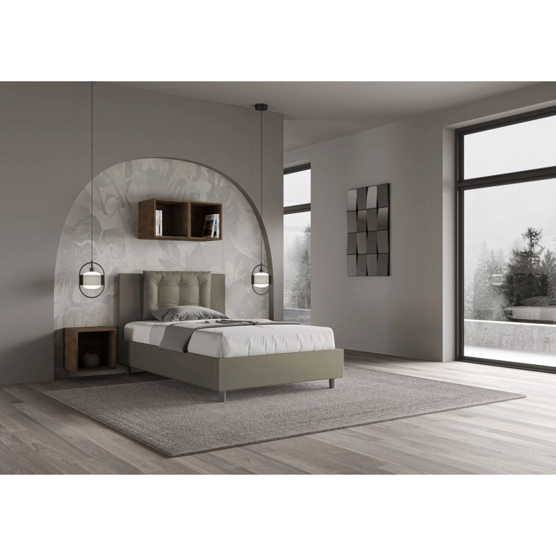 Letto imbottito 1 piazza e mezza 120x200 cm Annalisa - Similpelle,Cappuccino,Contenitore