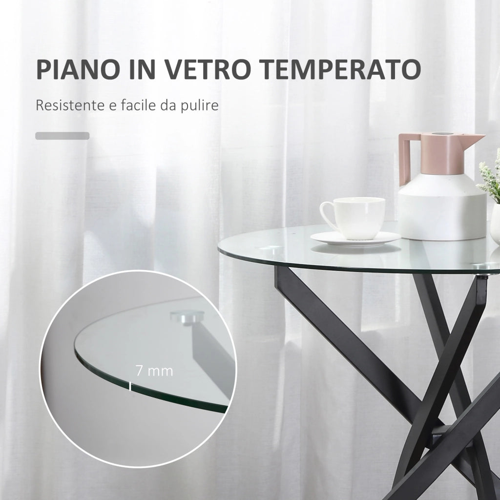 Tavolino Rotondo in Vetro con Gambe in Metallo ¨C Minimal ¨C Nero 80x80x75cm