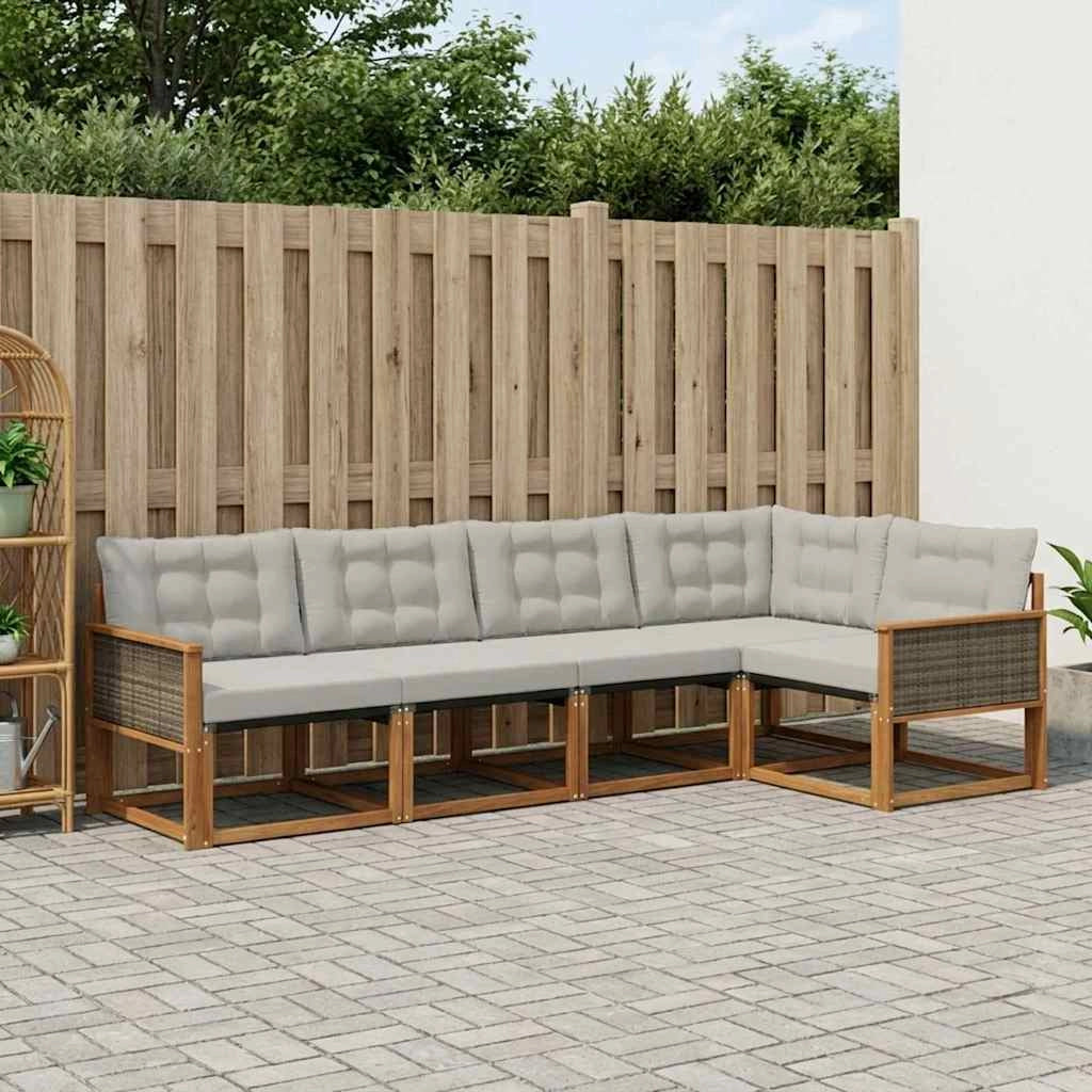 Set di divani da esterno 6 pz Naturale e Grigio Chiaro 3381451