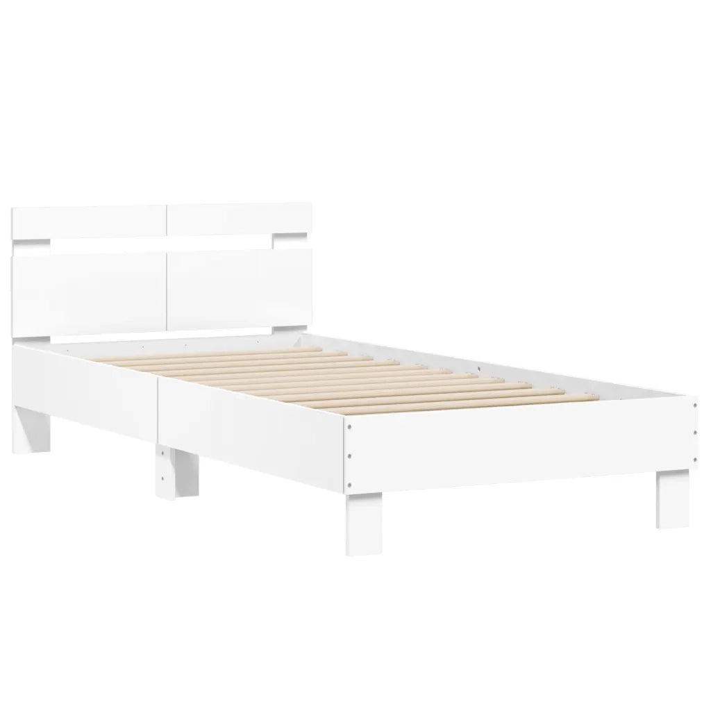 Letto singolo | Letto per adulti | Giroletto con Testiera Bianco 100x200 cm in Legno Multistrato