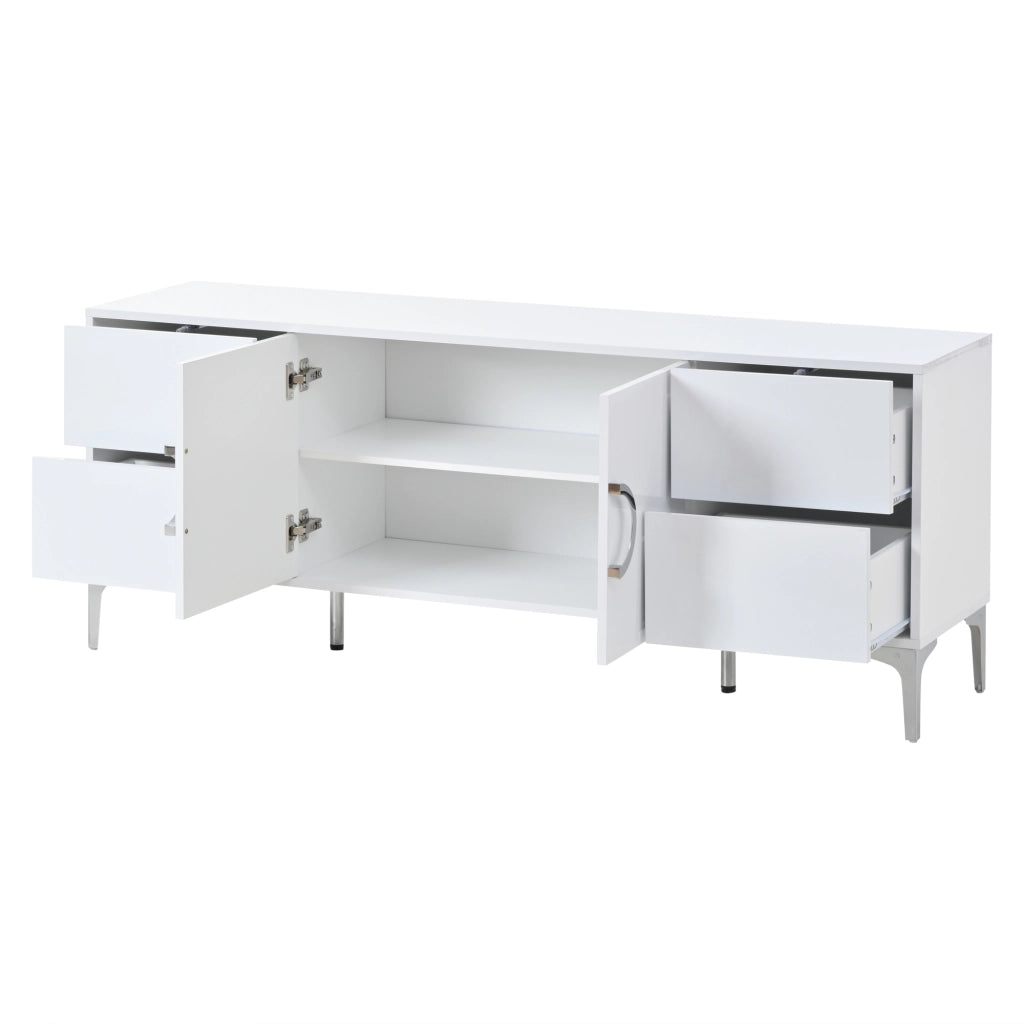 Sideboard 150 ¡Á 38 ¡Á 59,5 cm, bianco lucido, con 4 cassetti e 2 ante, struttura in MDF e piedi in metallo