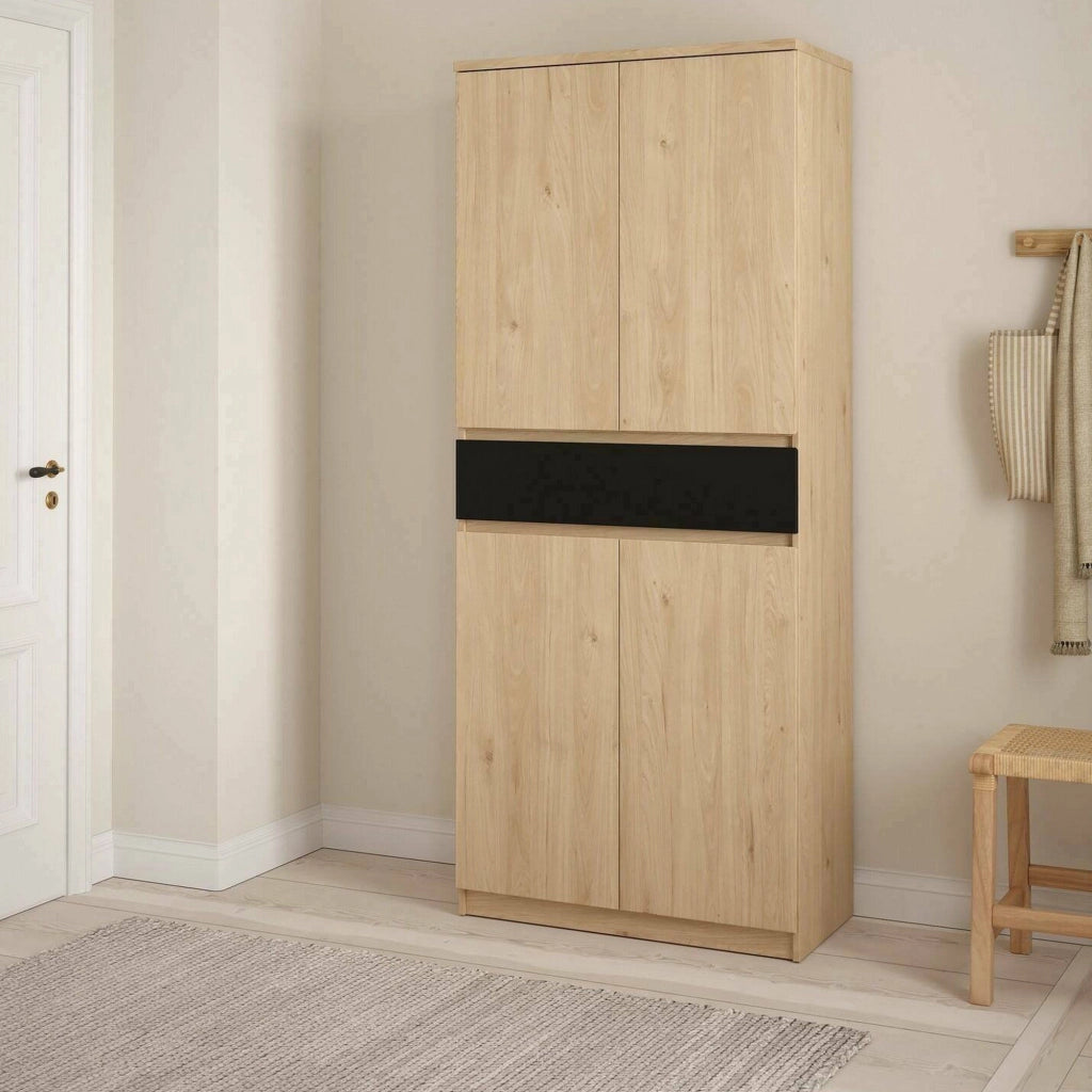 Scarpiera Jangmi, Mobile portascarpe, Armadio da ingresso multiuso, Mobiletto per calzature, 80x40 h192 cm, Rovere e Nero