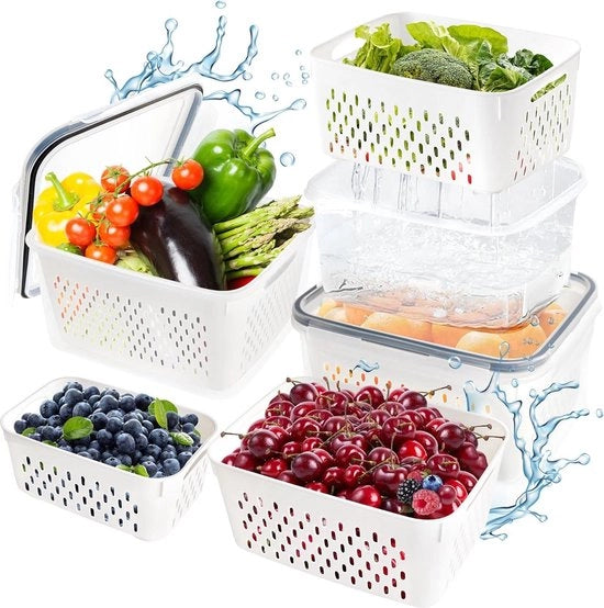 Contenitori per alimenti con coperchio - 4 pezzi contenitori a tenuta di aria per verdure e frutta - contenitore di plastica per frigorifero - dispensa per cucina