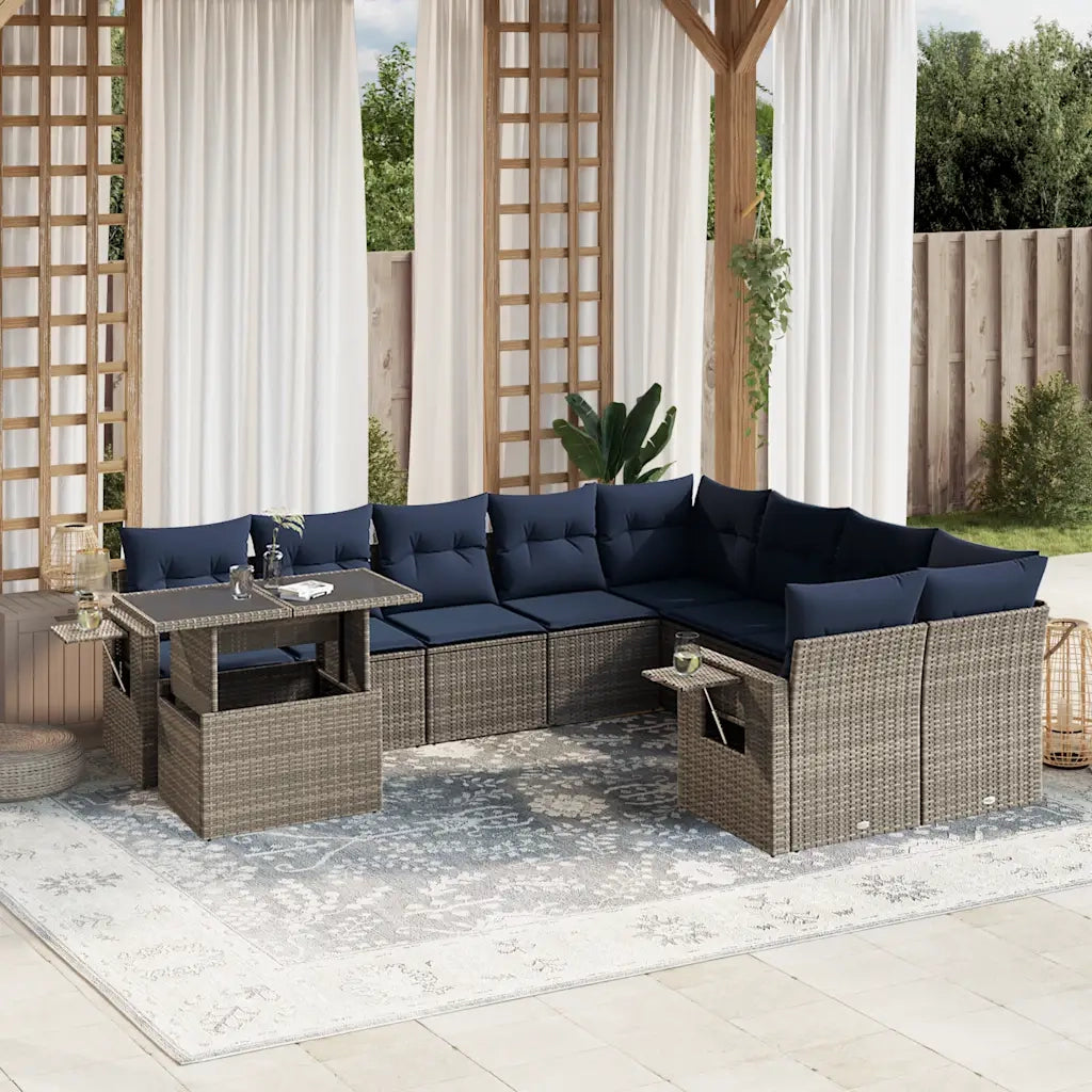 Set Divani da Giardino 10 pz con Cuscini Grigio in Polyrattan 3268141