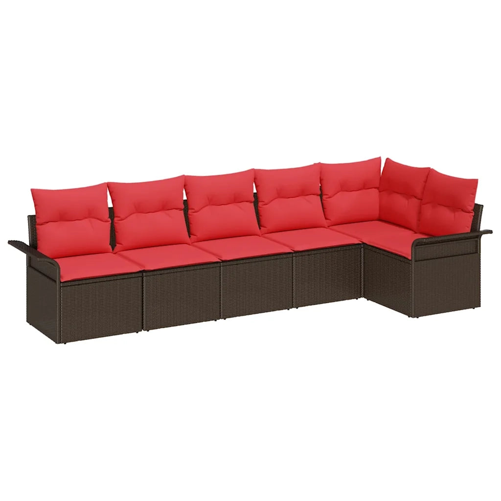 Set Divano da Giardino con cuscino 6 pcs Marrone polyrattan
