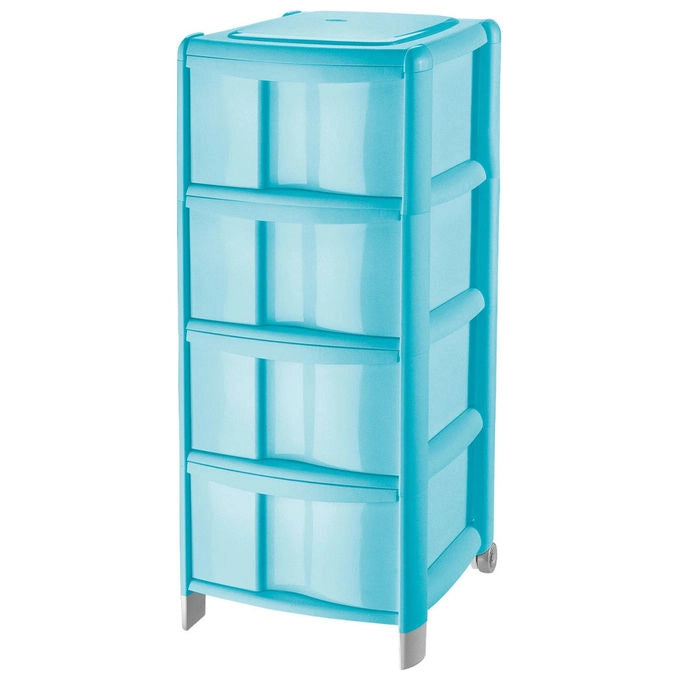 Tontarelli Bambu' Cassettiera 4 Cassetti 39.5x38.5x86 cm colore Blu Trasparente