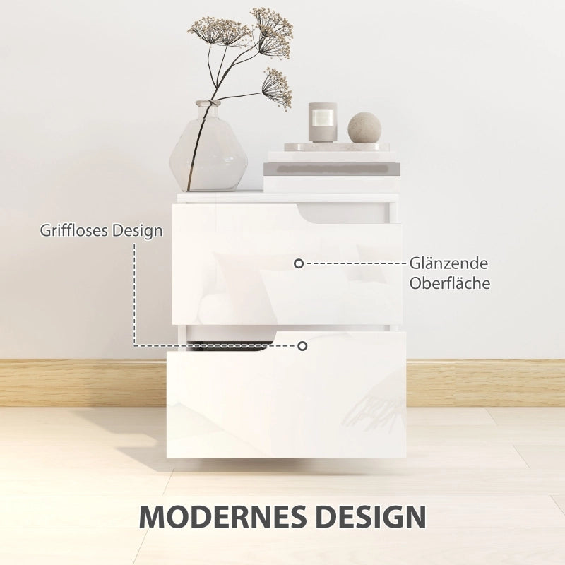 Comodino con 2 cassetti e vani contenitore, design moderno, per camera da letto e soggiorno, bianco, 40 × 40 × 48 cm